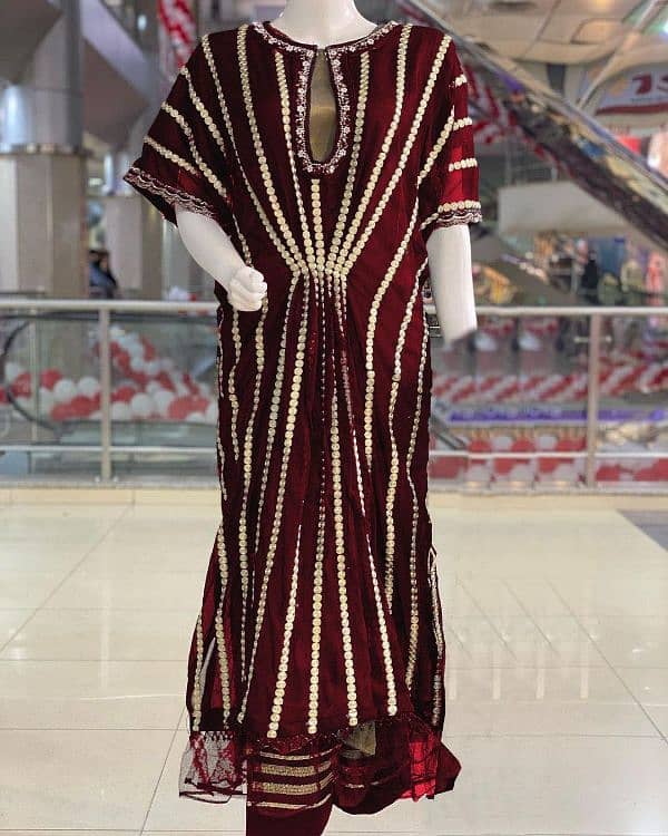 Stylish Maroon Embroidered Chiffon Kaftan - 4 Pcs 3