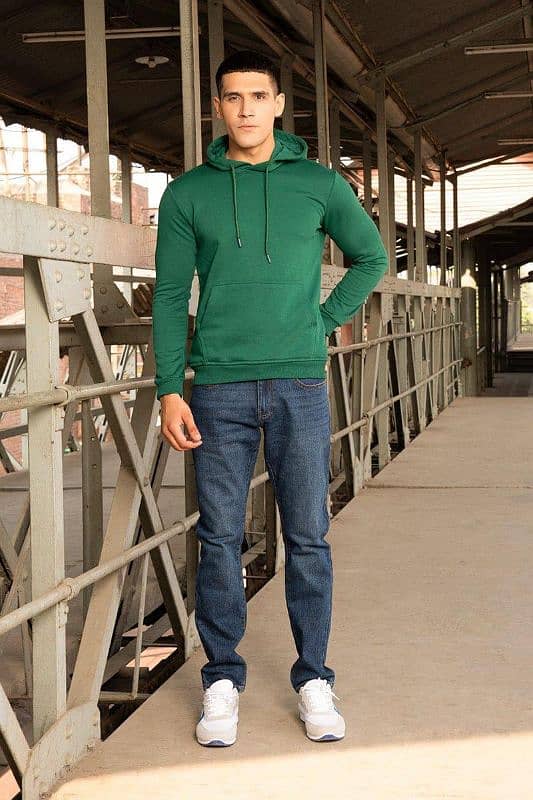 Men's Fleece Hoodie - 1 Piece Plain Hooded Neck Sweatshirt in Green 0