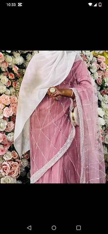 Beautiful Pink Saree Embellished with Pearls and Stones 1