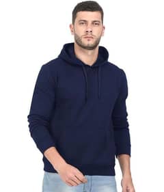 Men,s Stitched Fleece Plain Hoodie Blue