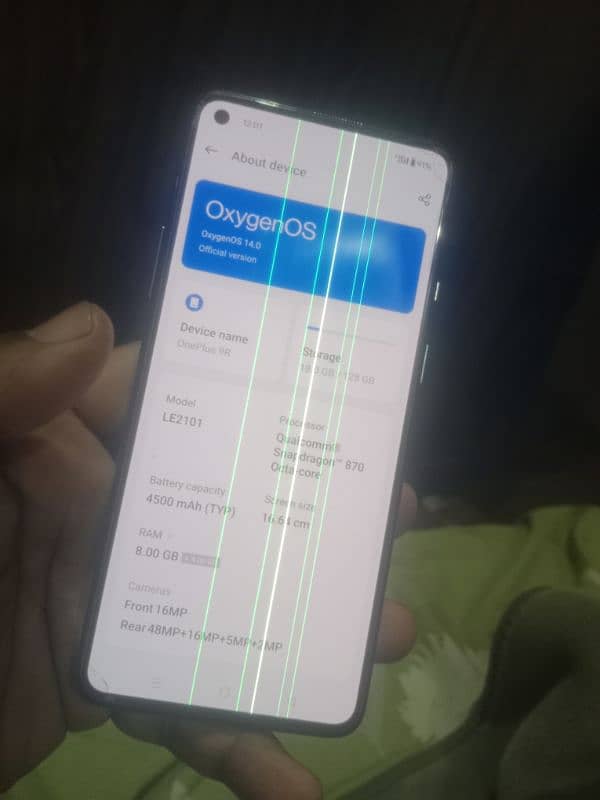 OnePlus 9r 8/128 working good only line in panal and back break 2