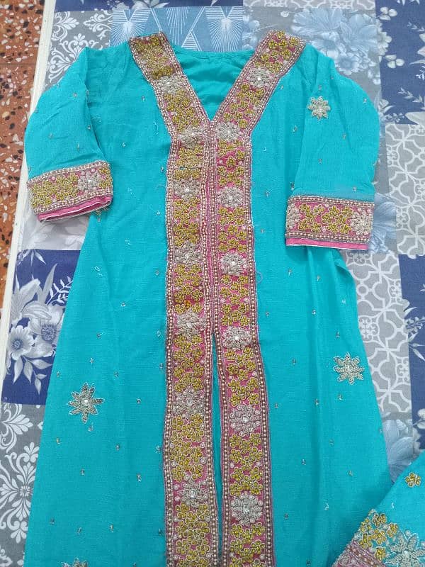 1 time used bridal valima sharara in sky-blue colour small size 0