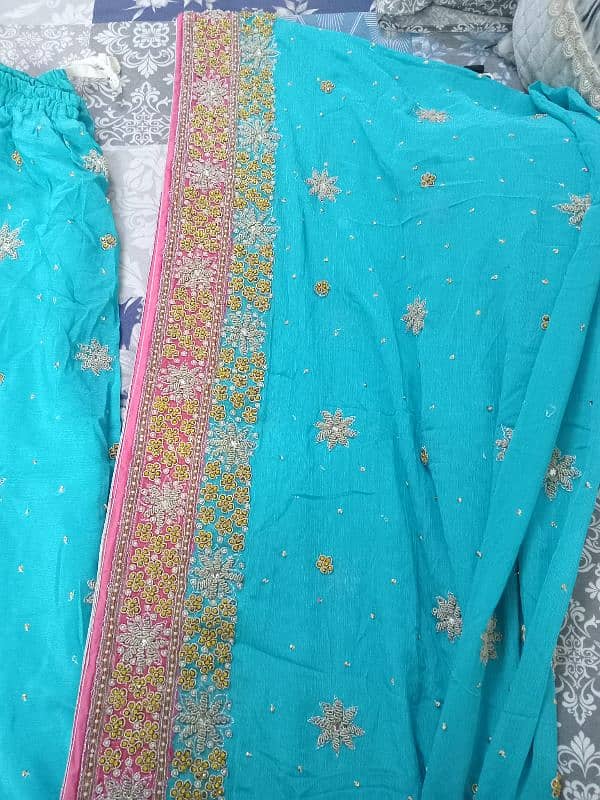 1 time used bridal valima sharara in sky-blue colour small size 1