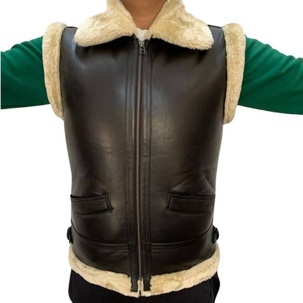 Men leather shearling vest , sleeveless winter jacket 1