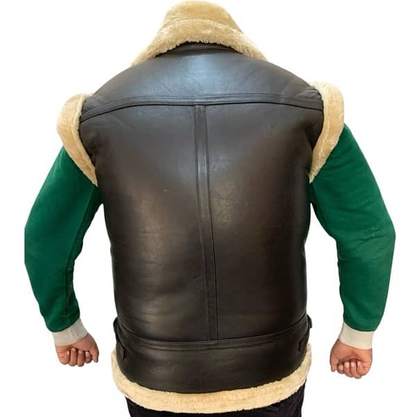 Men leather shearling vest , sleeveless winter jacket 2