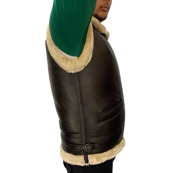 Men leather shearling vest , sleeveless winter jacket 4