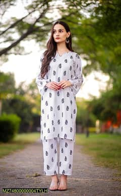 Two pieces  women stitched linen printed shirt and trouset