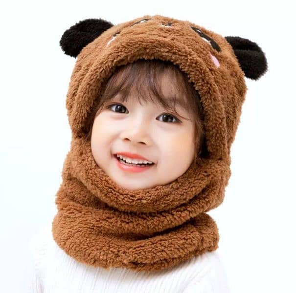 kid's Warm Wool Beanie and Neck Warmer Set 2pcs Brown 1