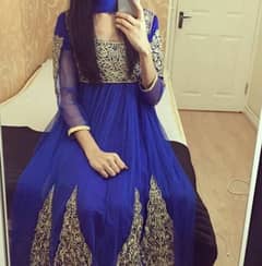 royal blue fully embroided maxi dress with dupatta