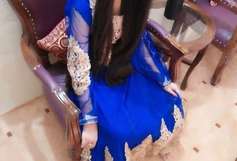 royal blue fully embroided maxi dress with dupatta 1