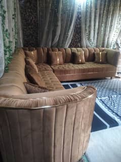 7 Seater Velvet Corner Sofa