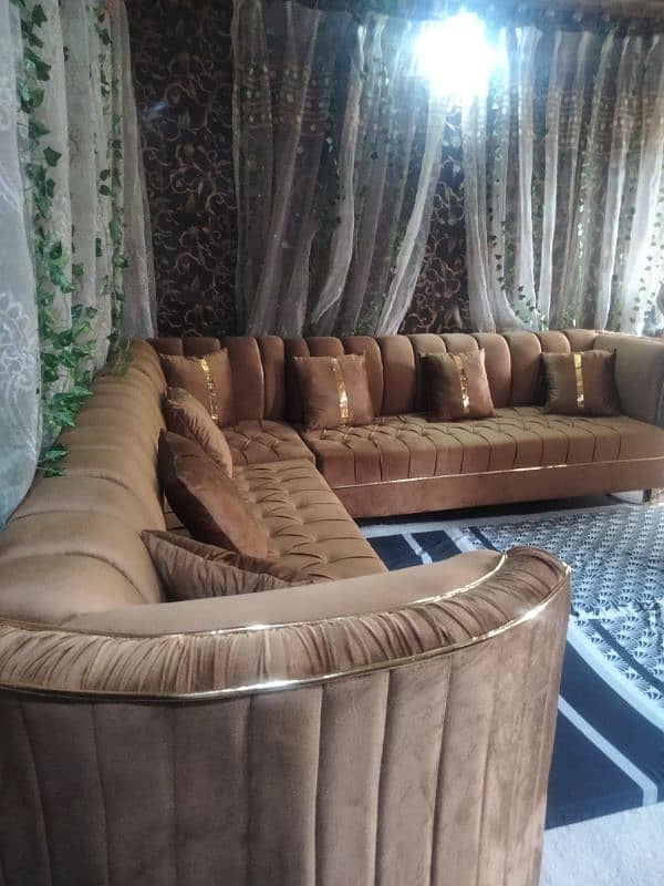 7 Seater Velvet Corner Sofa 1