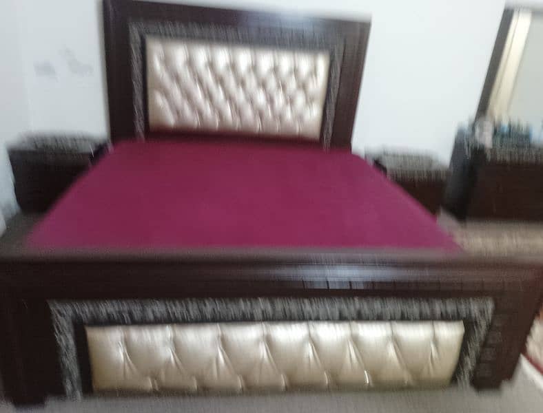 wooden bed with leather  back 2