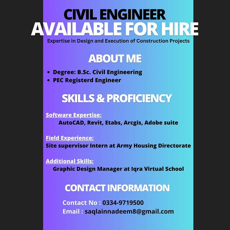 Civil Engineer Available for Hire 0