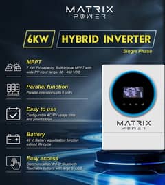 Matrix 6 KW Hibrid Solar Inverter , PV 7000 w Your ad expires on 28/12