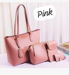 4 Pcs Women's Leather Handbag Set (Pink)