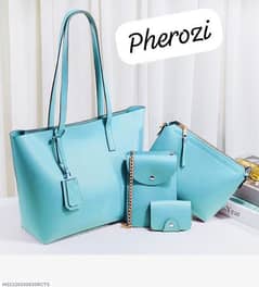 4 Pieces Leather Plain Woman's Hand Bag Set (Pherozi)