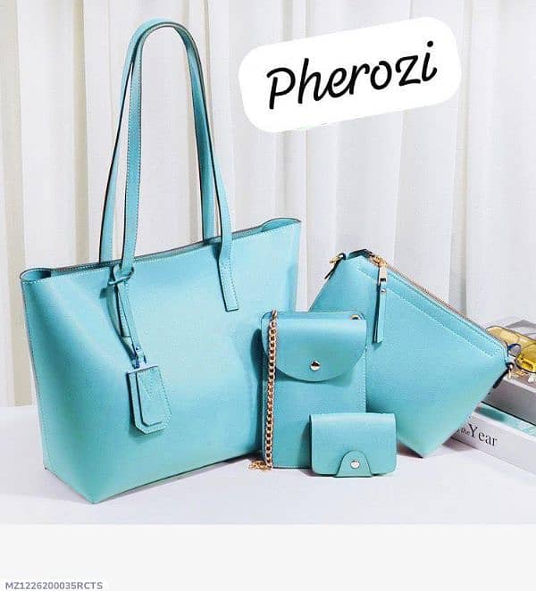 4 Pieces Leather Plain Woman's Hand Bag Set (Pherozi) 0