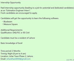 Estimation Engineer Intern