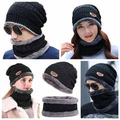 (Free Delivery) Unisex Winter Woolen Cap with Matching Neck Warmer