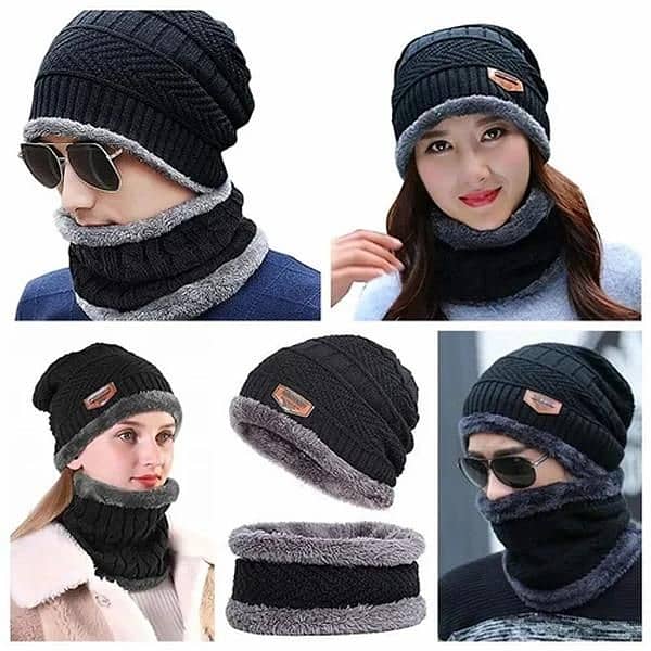 (Free Delivery) Unisex Winter Woolen Cap with Matching Neck Warmer 0