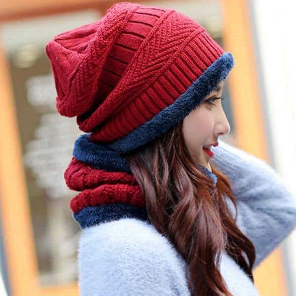 (Free Delivery) Unisex Winter Woolen Cap with Matching Neck Warmer 3