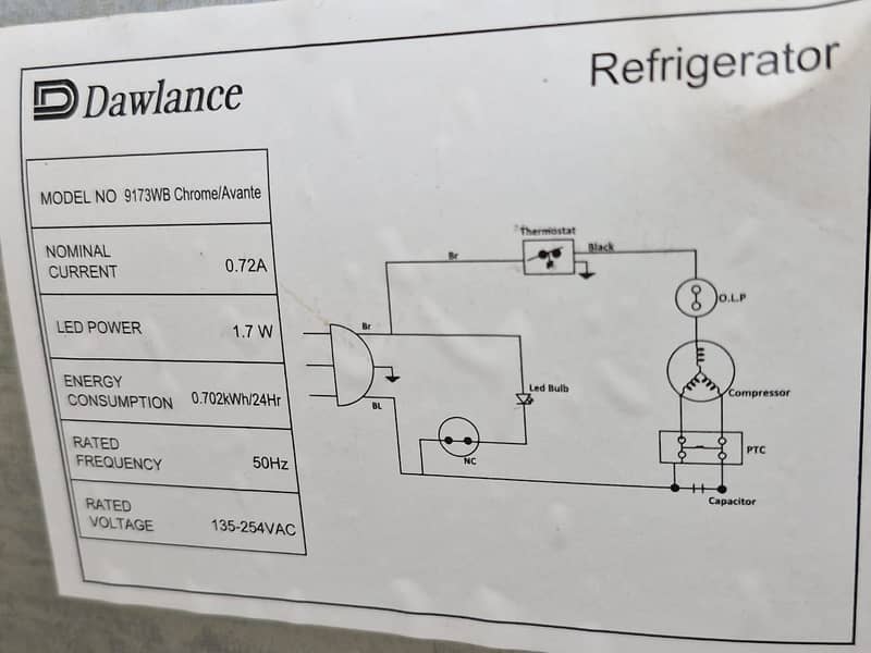 Dawlance Refriggerator Model No. 9173 WB Chrome/Avante 5