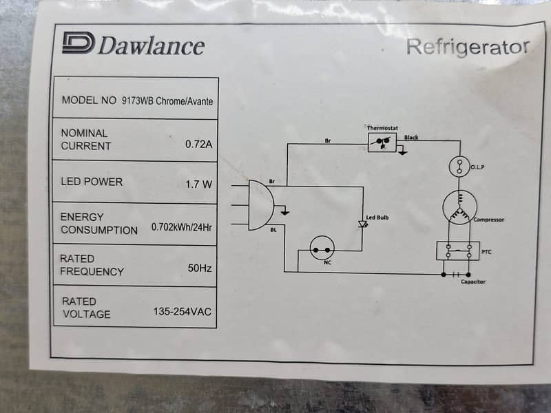 Dawlance Refriggerator Model No. 9173 WB Chrome/Avante 9