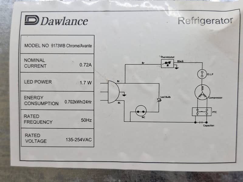 Dawlance Refriggerator Model No. 9173 WB Chrome/Avante 10