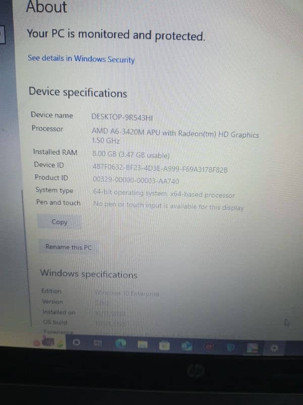 HP laptop AMD A6 3 generation with hd graphics 3