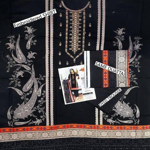 women's 3 pcs unstitched khaddar Digital print suit 2