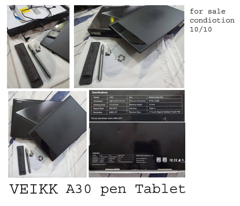 VEIKK A30 Drawing Tablet 10x6 Inch Graphics Tablet wtih Box like New 0