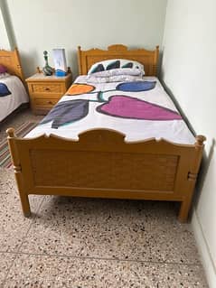 Two Single Bed Frame with 1 Side table