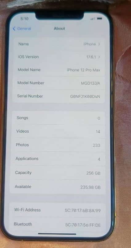 A. O. A I phone 12 pro max Pta approve 256 GB 1