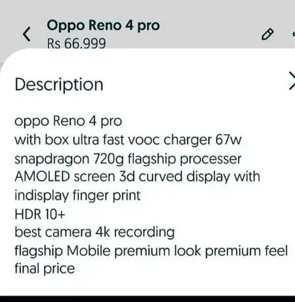 Oppo Reno 4 pro with box chrgrr 5