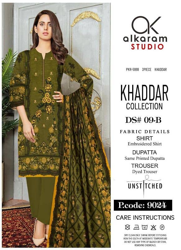 3pic woman's unstitched khaddar digital print suit 6