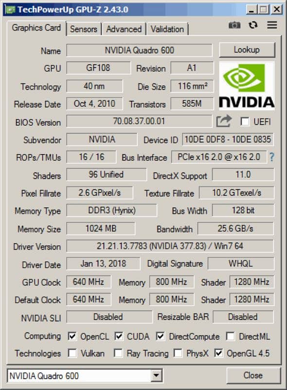 Nvidia Quadro 600 1