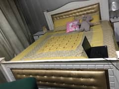 big size bed and matress with side table