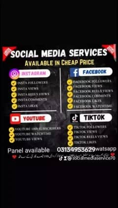 all social media service tik tok instagram facebook youtube