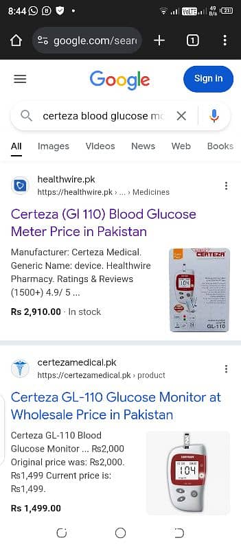 certeza (gl 110) blood clucose meter 2