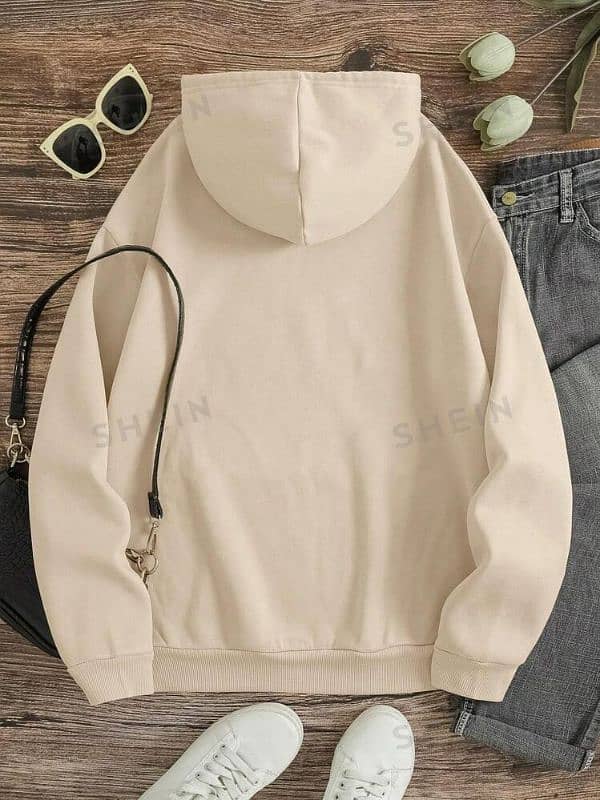 Comfortable Beige Fleece Hoodie-Plain Style For All-Day Wear 0