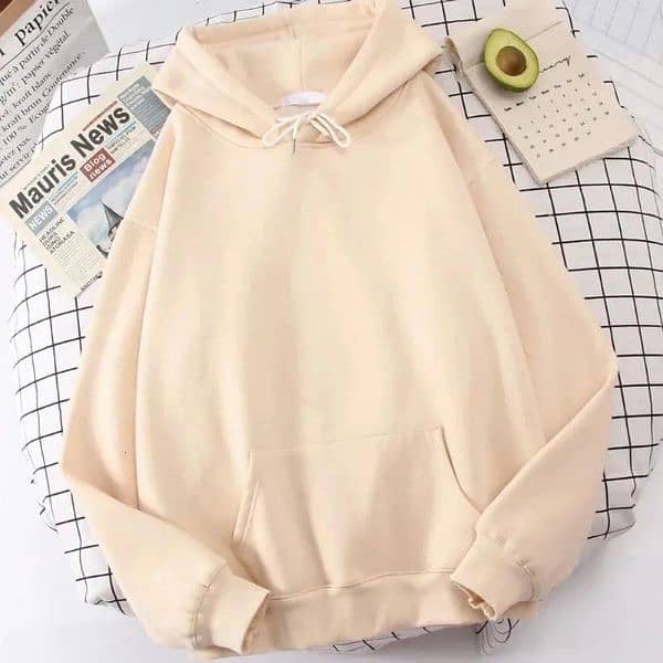 Comfortable Beige Fleece Hoodie-Plain Style For All-Day Wear 1