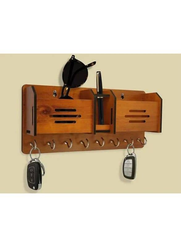 wooden stand mobile charging place and key clips color brown 1