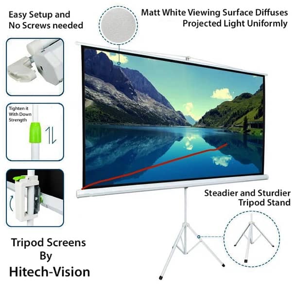 Hitech-Vision Tripod Stand Projector Screen - 120” (8 ft x 6 ft) 1