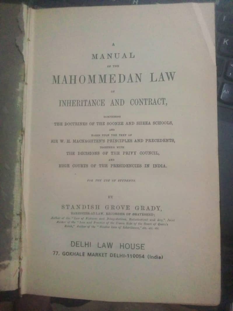 A MANUAL OF THE MAHOMMEDAN LAW OF INHERITANCE AND CONTRACT 1