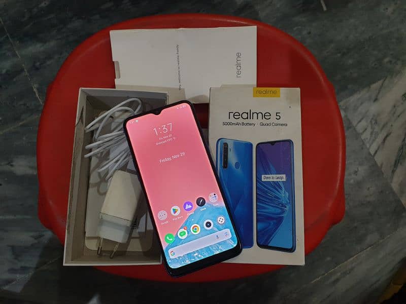 Realme 5 4-64 Official PTA Complete Box Sale/Exchange 0