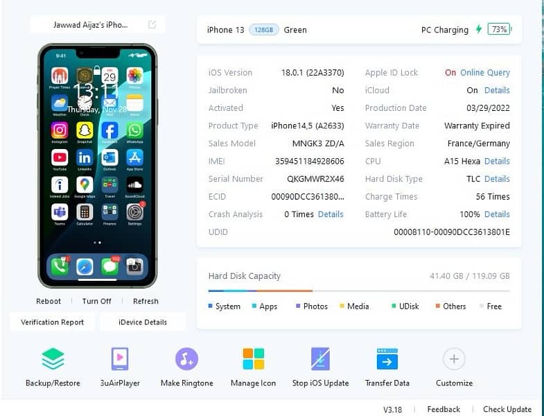 iPHONE 13 PTA APPROVED-3UTools Report 7