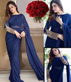 Women’s Silk Sequins Embroidered Stitched Saree