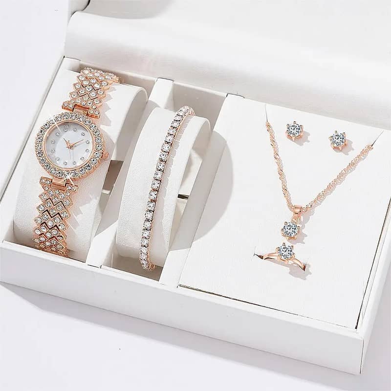 luxury gold watch with rhinestones - white bracelet 15