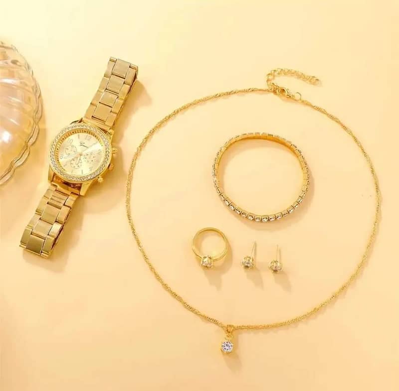 luxury gold watch with rhinestones - white bracelet 19